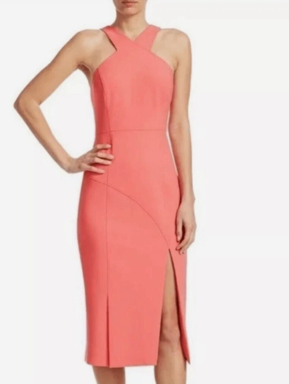 Cinq à Sept Melina Racerback Coral Pink Cutaway Midi Dress - Size - 6